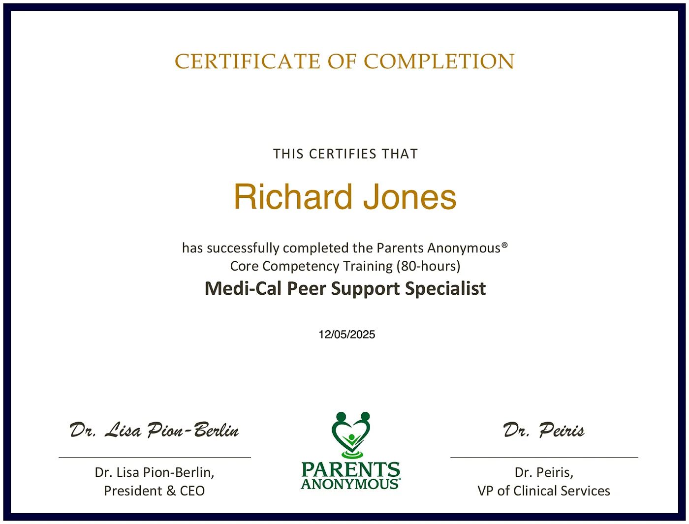 Medi-Cal Peer Support Specialist certificate, Parents Anonymous 80-hour Core Competency Training